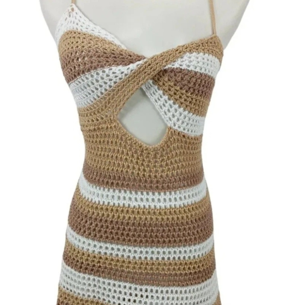 SHEIN Tan and White Crochet Swim Coverup